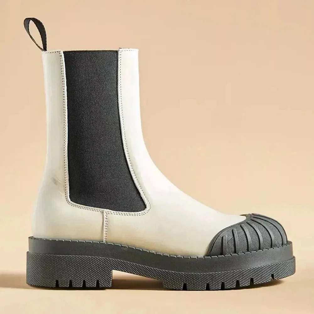 Maeve White and Black Chunky Chelsea Boot with Gray Toe Cap